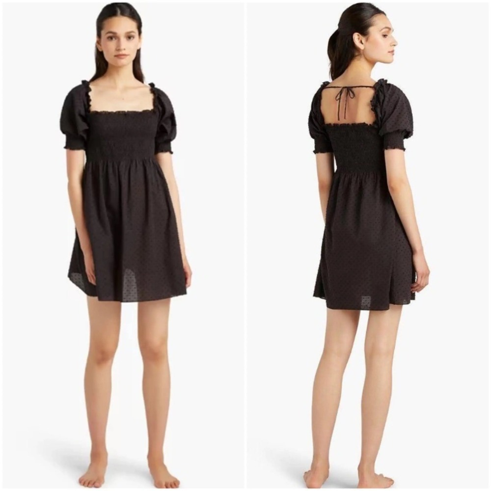 Hill Houseβ Athena Mini Dress Women S Black Swiss Dot Smocked Puff Sleeve